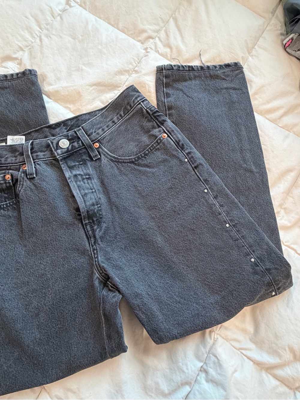 Black Washed Denim Jeans with Stud Detail